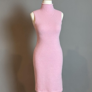 Elegant pink Dress, Pink bodycon Dress, Ballet pink Dress, Knit turtleneck Dress