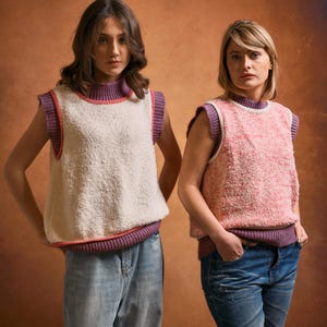 Pink knit Vest, Hand knit sweater, Knit crewneck Vest, Gift for Her