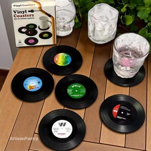 Retro Vinyl Record Coaster Set with Record Player Stand - Music Lover Gift