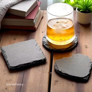 Natural Slate Coasters – Elegant Stone Drink Mats – Heat-Resistant Table Protectors for Whiskey, Tea & Coffee