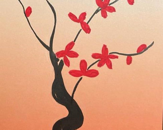 New design: Pink Plum blossom.  Graceful, hand painted plum blossom on a pastel card **not a print.   One handmade tag included with order.