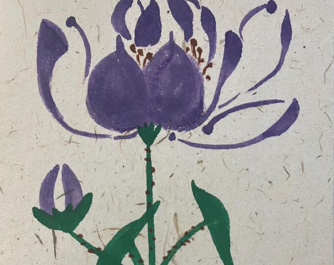 Pair of Lotus Flowers; Two beautiful lotus flowers on handmade Chinese mulberry paper, handprinted *not prints, ready for your message