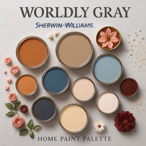 Worldly Gray by Sherwin Williams – Interior Paint Color Palette + Best White for Trim | Home Design Trends