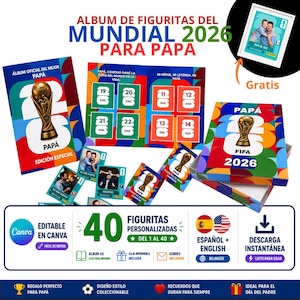 Álbum de Figuritas para Papá Editable | Regalo Día del Padre Personalizado | Canva | Imprimible | 40 Figuritas