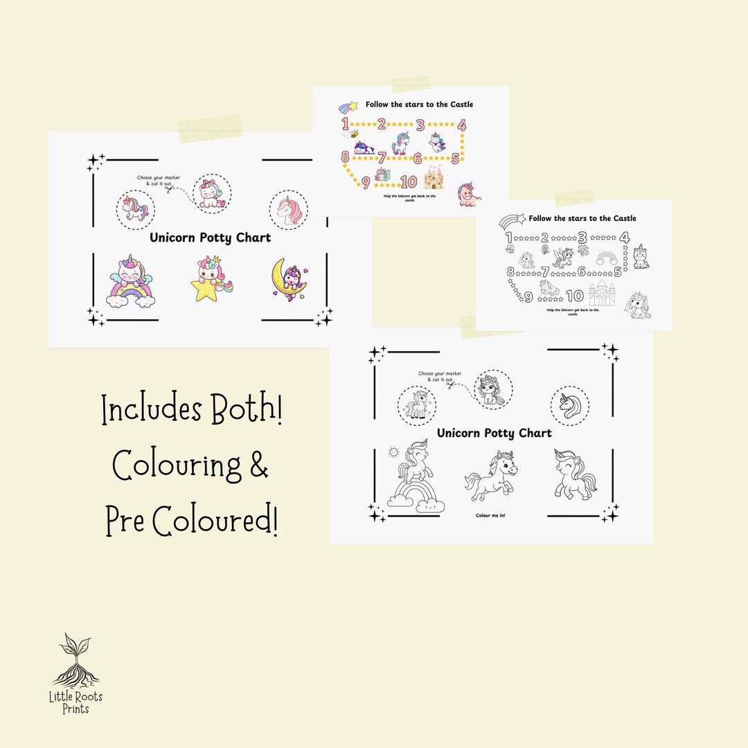 Unicorn Potty Reward Chart - Colouring & Pre-coloured - Dual Printable ...
