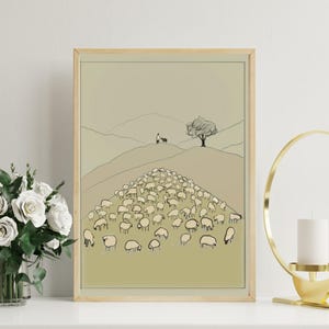 Jesus Leaves the 99 Digital Art Print, Bible Wall Art, Thoughtful Christian Occasion, Jesus Good Shepherd, Rejoices over One Lost Sheep
