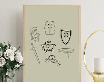 Armadura de Dios – Impresión digital / Efesios 6:11 / Arte mural con versículos bíblicos, póster cristiano, impresión de las Escrituras, decoración de fe, don espiritual