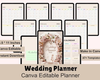 Wedding Planner Printable | Digital Organizer, Budget, Timeline (Instant Download)