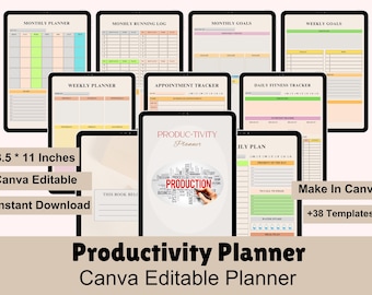 Productivity Planner | Daily Goal & Time Management Planner | Canva Editable