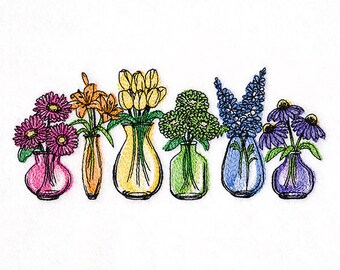 Wildflower Jar Bouquets Embroidered Terry Bathroom Hand Towel -- You Pick the Color -- Free Shipping