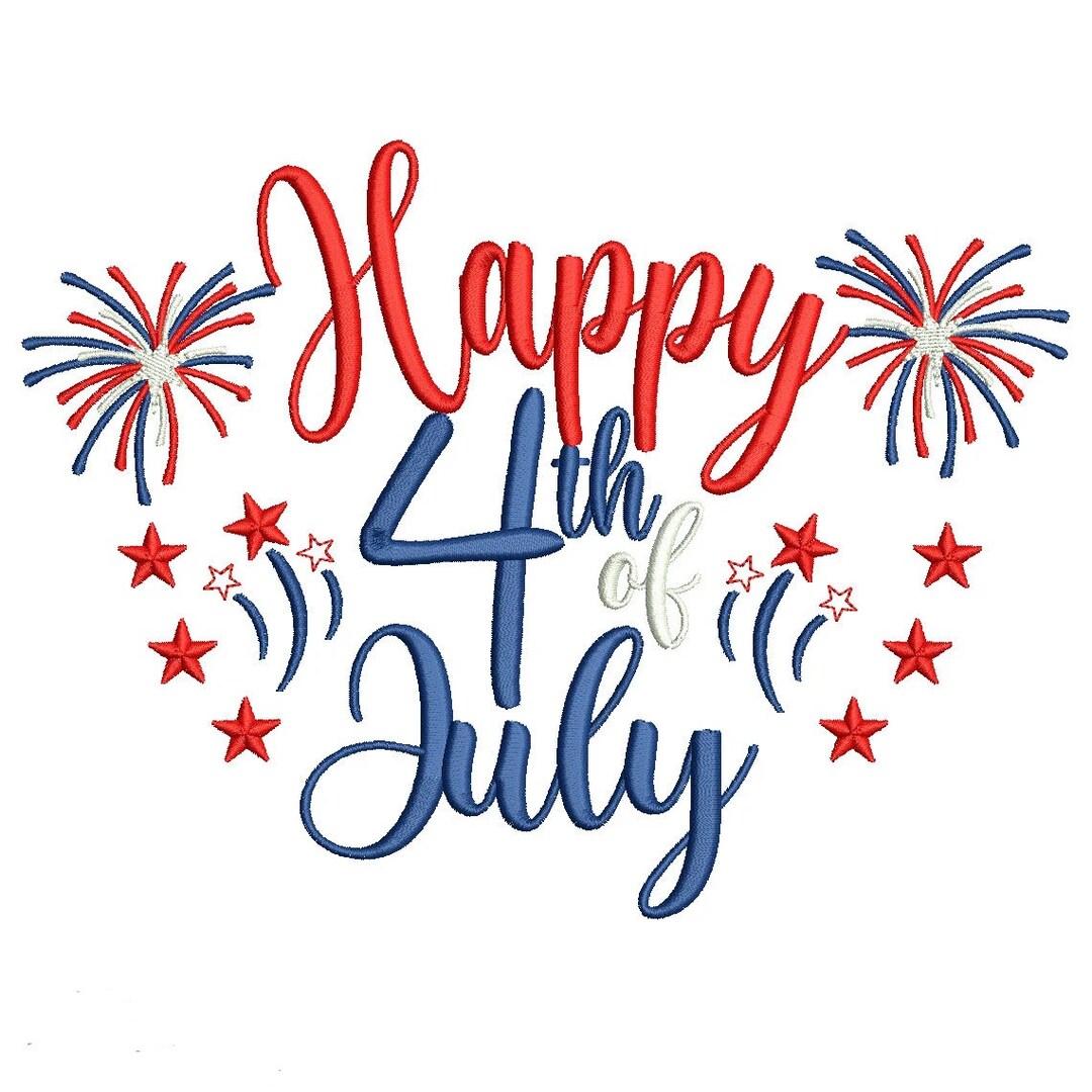 Happy Fourth of July Fireworks & Words Embroidered Terry Bathroom Hand ...