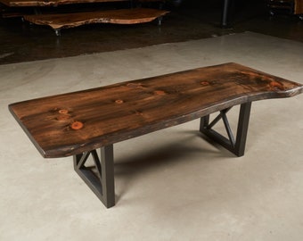 Ebony Pine Coffee Table #32, Rustic Farmhouse End Table, Modern Living Room, Slab Coffee Table, Entryway Furniture