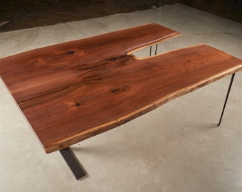 Walnut with Glass Inlay Table #43, Walnut Live Edge Table, Wooden Kitchen Table, Slab Dining Table, Live Edge Furniture