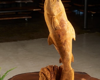 Fish Sculpture, Solid Wood, Hand Carved, Nature