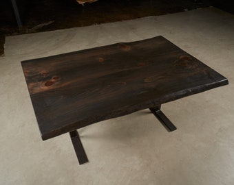 Ebony Pine Table #41, Wooden Kitchen Table, Live Edge Table, Pine Farmhouse Table