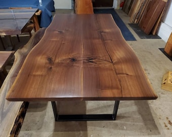 Live Edge Walnut Table, Large Family Dining Table, Rustic Farmhouse Wooden Kitchen Table, Live Edge Conference Table