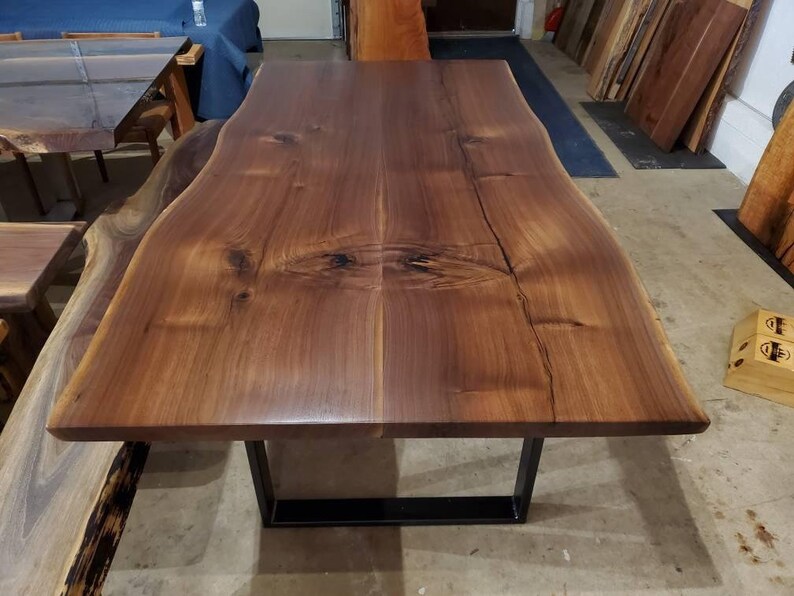 Live Edge Walnut Table, Large Family Dining Table, Rustic Farmhouse