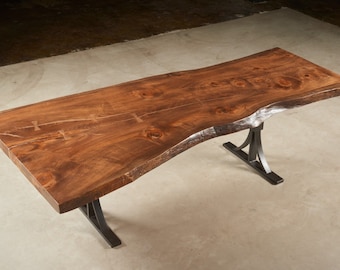 White Pine Table, Large Family Rustic Country Kitchen Table, One of a Kind Live Edge Table