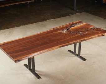 IN STOCK NOW! Walnut with Glass Inlay Table, Walnut Live Edge Dining Table, Live Edge Office Desk Conference Table