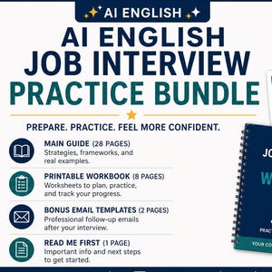 Pacchetto di esercizi di preparazione ai colloqui di lavoro in inglese con intelligenza artificiale, prompt di ChatGPT e quaderno di lavoro stampabile (download digitale)