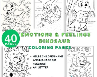 Big Feelings Dino Coloring Kids Book| 40 Printable Emotion Pages| Emotional Regulation Tips| PDF Instant Download| SEL Printable Worksheets