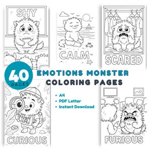 40 Emotionen süße Monster Malseiten |Psychische Gesundheit| Achtsame Aktivität für emotionales Bewusstsein und Regulierung| Gefühle Printables Sheets