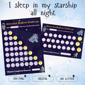 Weltraum Astronaut Schlaf Diagramm zum ausdrucken, Kleinkind Bleibt die ganze Nacht im Bett, Kinder Schlafenszeit Tracker Belohnungsdiagramm Training Motivations ADHS System