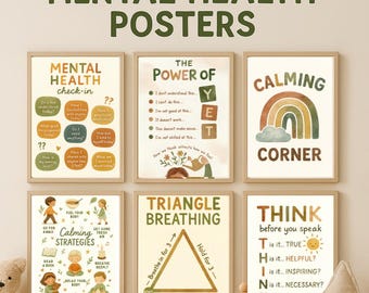 Mindfulness Posters for Kids| Emotional Regulation Wall Art| Calming Corner Printable Set of 6| Classroom Decor| Preschool Mental Health