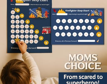 Firefighter 2-Step Sleeping Chart Printable, Toddler Stay in Bed All Night, Kids Bedtime Tracker, Reward  Training Motivational System, ADHD
