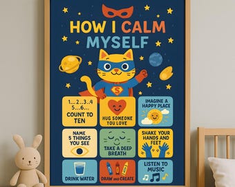 Calming Techniques Printable Superhero Poster|Classroom Self Regulation Kids Emotions|Mental Health|Therapy Crounding Corner|Anxiety Mindful