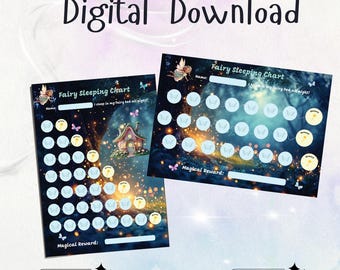 Fairy Magic Girl Sleeping Chart Printable, Toddler Stay in Bed All Night, Kids Bedtime Tracker, Reward Chart, Training Motivational System