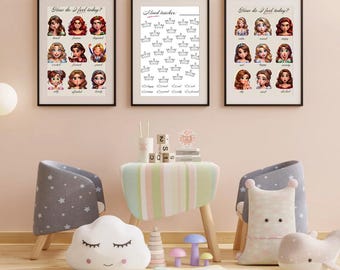 Princess Feelings Chart| Daily Mood Tracker| PRINTABLE Page Emotional Regulation for Kids| | ADHD Tools| Emotions Poster| Girl Mental Health