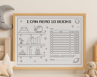 Printable Space Reading Tracker for Kids, I Can Read 10 Books, Rocket-Themed Book Log & Coloring Chart, Reward Boys/Girl Motivational System