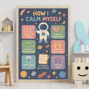 Calming Techniken Weltall Poster | Klassenzimmer Selbstregulierung Kinder Emotionen | Psychische Gesundheit | Therapie beruhigende Ecke | Angst achtsam