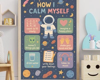 Calming Techniques Printable Space Poster| Classroom Self Regulation Kids Emotions| Mental Health| Therapy Calming Corner| Anxiety Mindful