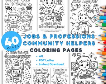40 Jobs & Career Professions Kids Coloring Pages| Community Helpers| Educational Printable Activity Boy Book| Homeschool Occupation Sheets