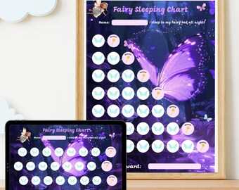 Fairy Magic Girl Sleeping Chart Printable, Toddler Stay in Bed All Night, Kids Bedtime Tracker, Reward Chart, Training Motivational System