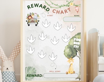 Printable Safari Jungle Reward Chart |Kids Behavior| Instant Download Sticker Chart |Dino Boys Toddler Chore Motivational System |ADHD Tools