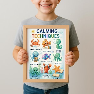 Calming Techniken druckbare Meer Ozean Thema Poster | Klassenzimmer Selbstregulierung Kinder Emotionen | Psychische Gesundheit | Therapie-Ecke | Angst achtsam