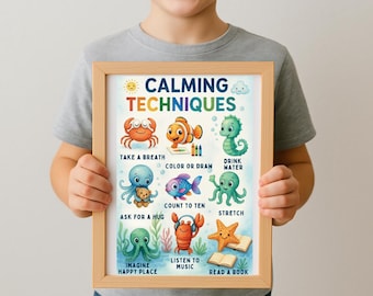 Calming Techniques Printable Sea Ocean Theme Poster| Classroom Self Regulation Kids Emotions| Mental Health| Therapy Corner| Anxiety Mindful