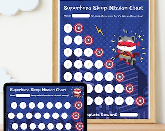 SuperHero Sleeping Chart Printable, Toddler Stay in Bed All Night, Kids Bedtime Tracker Reward Chart Training Motivational ADHD Tools System
