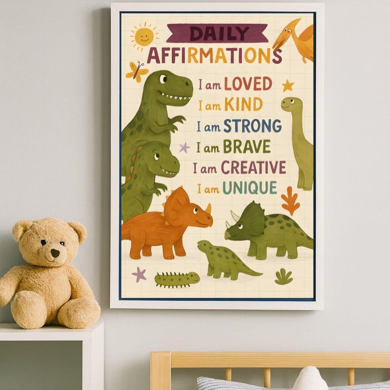 Dinosaur Kids Affirmation Poster |positive Wall Art for Boys Room |dino ...