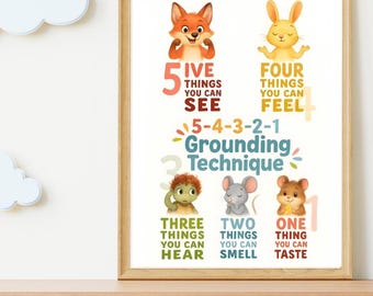 Calming Techniques Printable Grounding TechniqueKids Poster|Mindfulness Chart| Calm Down Corner Decor|Anxiety Coping Tool|Classroom Wall Art