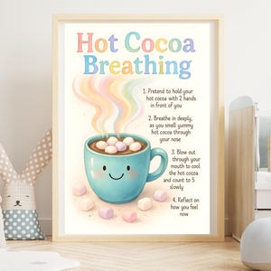 Póster de respiración de chocolate caliente/ Descarga digital/ Autorregulación/ Póster de emociones infantiles/ Salud mental/ Rincón de terapia relajante/ Ansiedad consciente