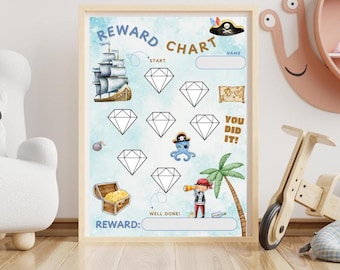 Printable Pirate Treasure Reward Chart |Kids Behavior| Instant Download Sticker Chart | Boys Toddler Chore Motivational System | ADHD Tools