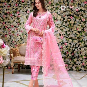 Heavy Pakistani Concept Organza Silk With Multi Thread Net & Sequence Embroidery Stitch Work | Digital print Bottom | Silk Work Dupatta