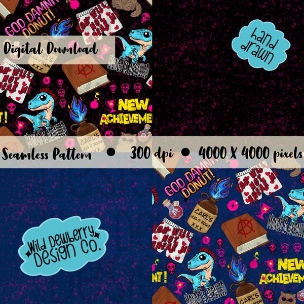 DDC Inspired Seamless Pattern Bundle | LIMITED-RUN | LitRPG| Dungeon Crawler Blue and Black | Gamer Nerd Fabric Design | Coordinating Files