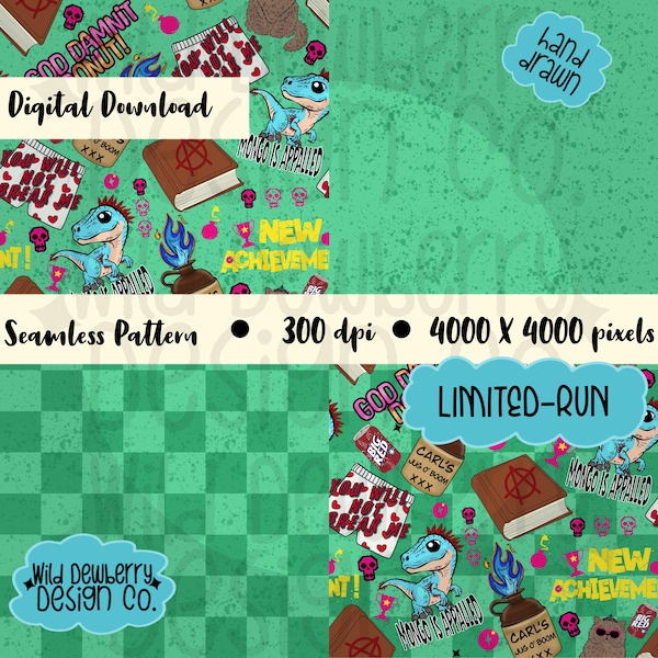 DDC Inspired Seamless Pattern Bundle | LIMITED-RUN | LitRPG Fan Art | Dungeon Crawler Green | Gamer Nerd Fabric Design | Coordinating Files