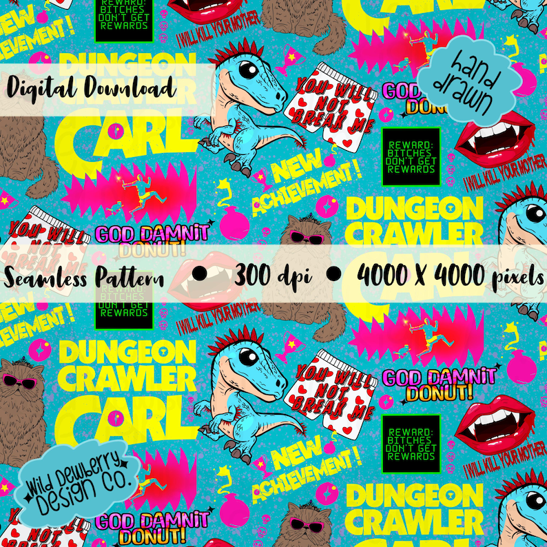 Dungeon Crawler Carl Inspired Seamless Pattern Bundle| Litrpg Fan Art ...