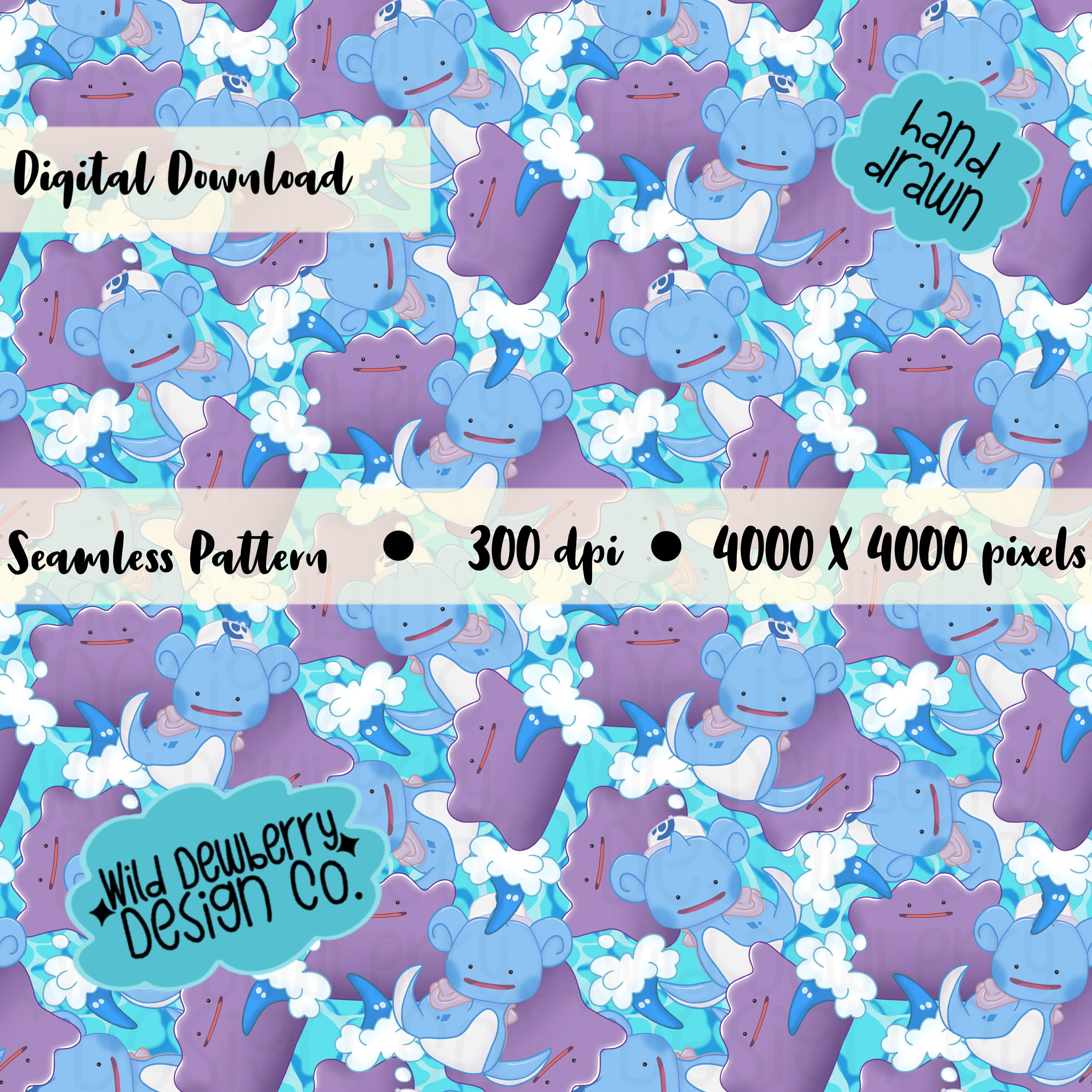 Ditto Water Types Pokopia Seamless Pattern | Lapras | Pokemon | Digital Paper | Fabric ...